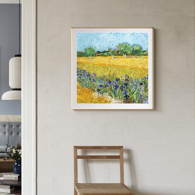 莫奈田园风景挂画玄关秋季植物花卉装饰画客厅卧室正方形抽象壁画