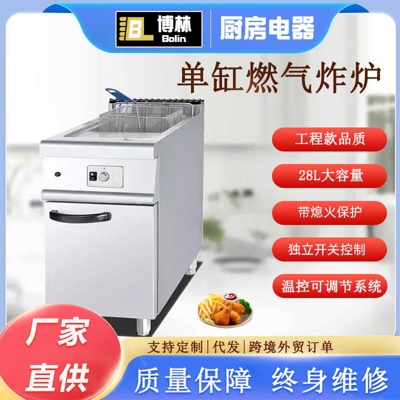 立式单缸燃气炸炉连柜座商用煤气炸锅油炸机肯德基汉堡店炸薯条机