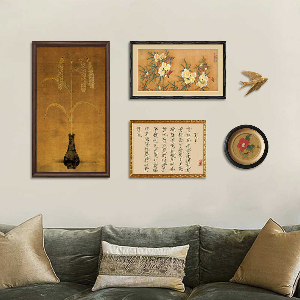 新中式古风客厅装饰画书房花鸟字画壁画玄关走廊禅意挂画组合
