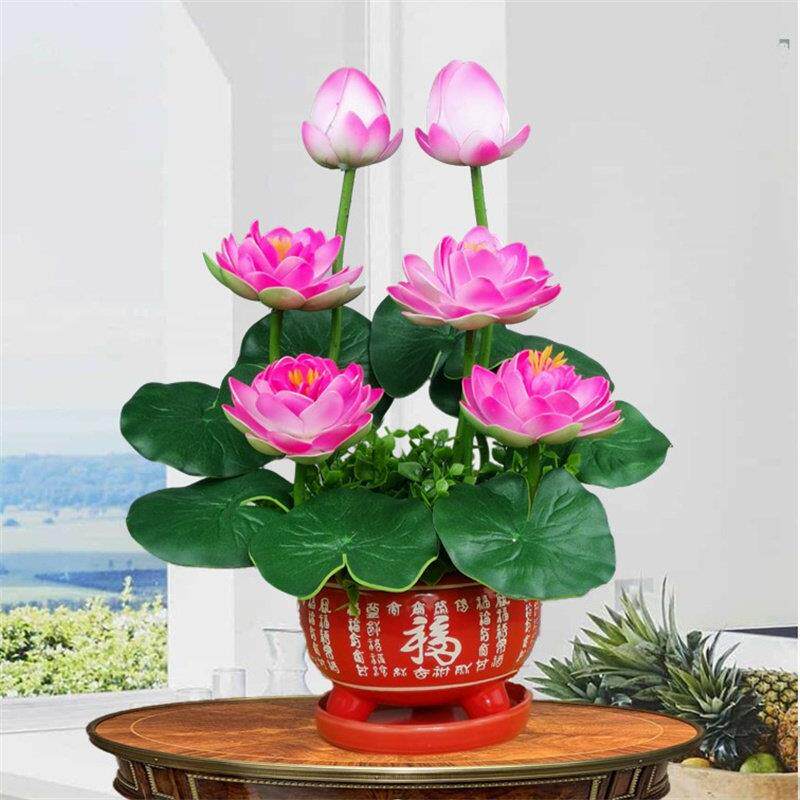 彷真荷花装饰花供佛花彷真花莲花客厅摆设佛前供花塑料花假花摆件
