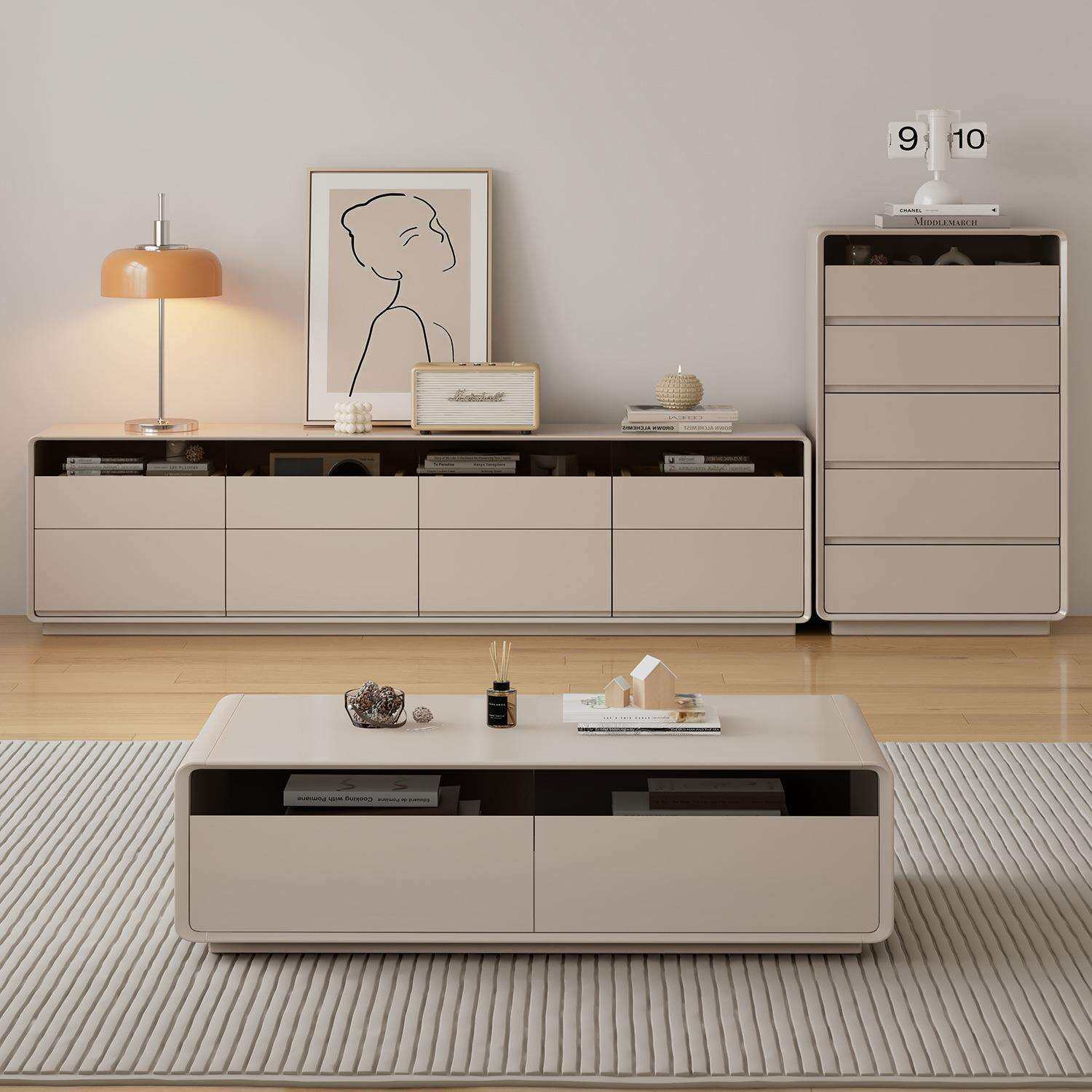 茶几组合2026新款现代简约客厅家用高柜新品全实木高款落地电视柜