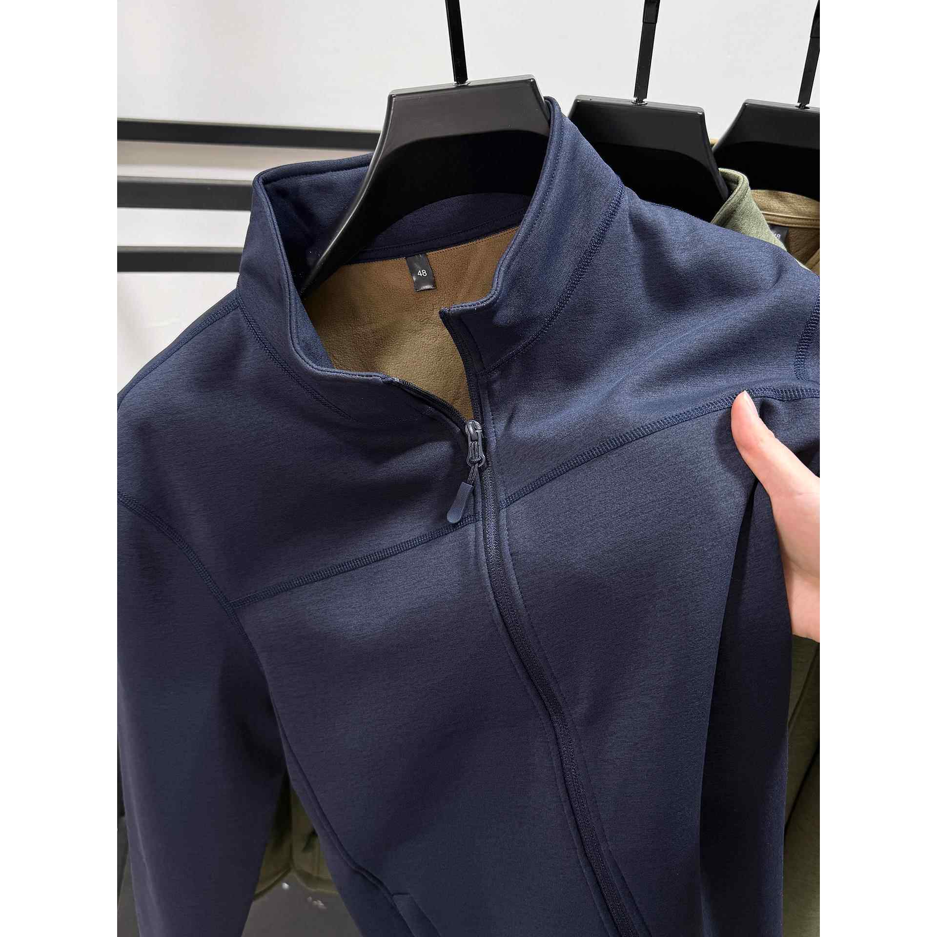 MAROLIO~摇粒绒立领运动卫衣外套男士冬季户外加绒加厚开衫夹克潮