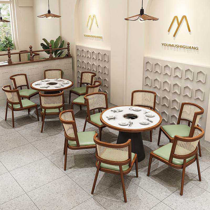 商用卡座沙发主题火锅店实木藤编座椅西餐厅茶楼餐椅沙发组合桌椅