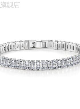 简约手饰 女 时髦个性粗链条长方形锆石银色优雅气质满钻冰清手链