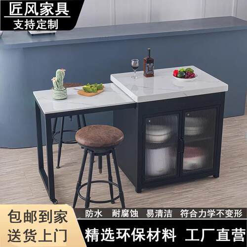 厨房岛台餐桌一体家用伸缩料理台单独靠墙收纳柜开放式移动餐柜