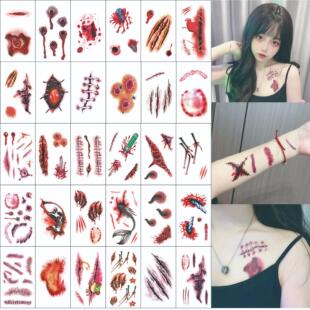 spoof Halloween stickers face scar tattoo with
