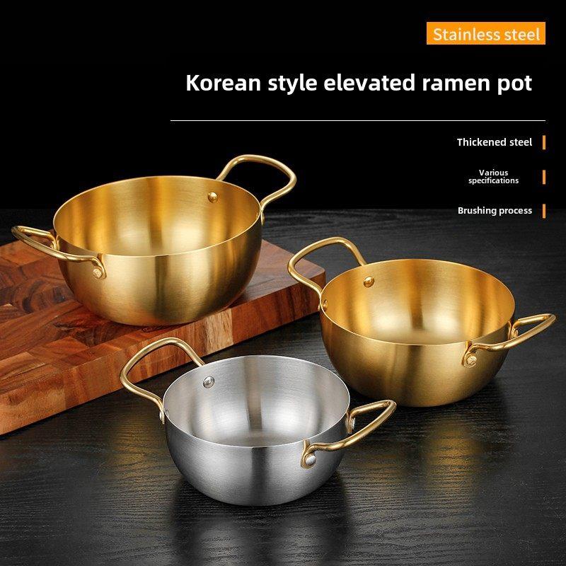 韩国拉面锅不锈钢韩式餐具网红餐厅金色双耳海鲜锅电磁炉煮面汤锅