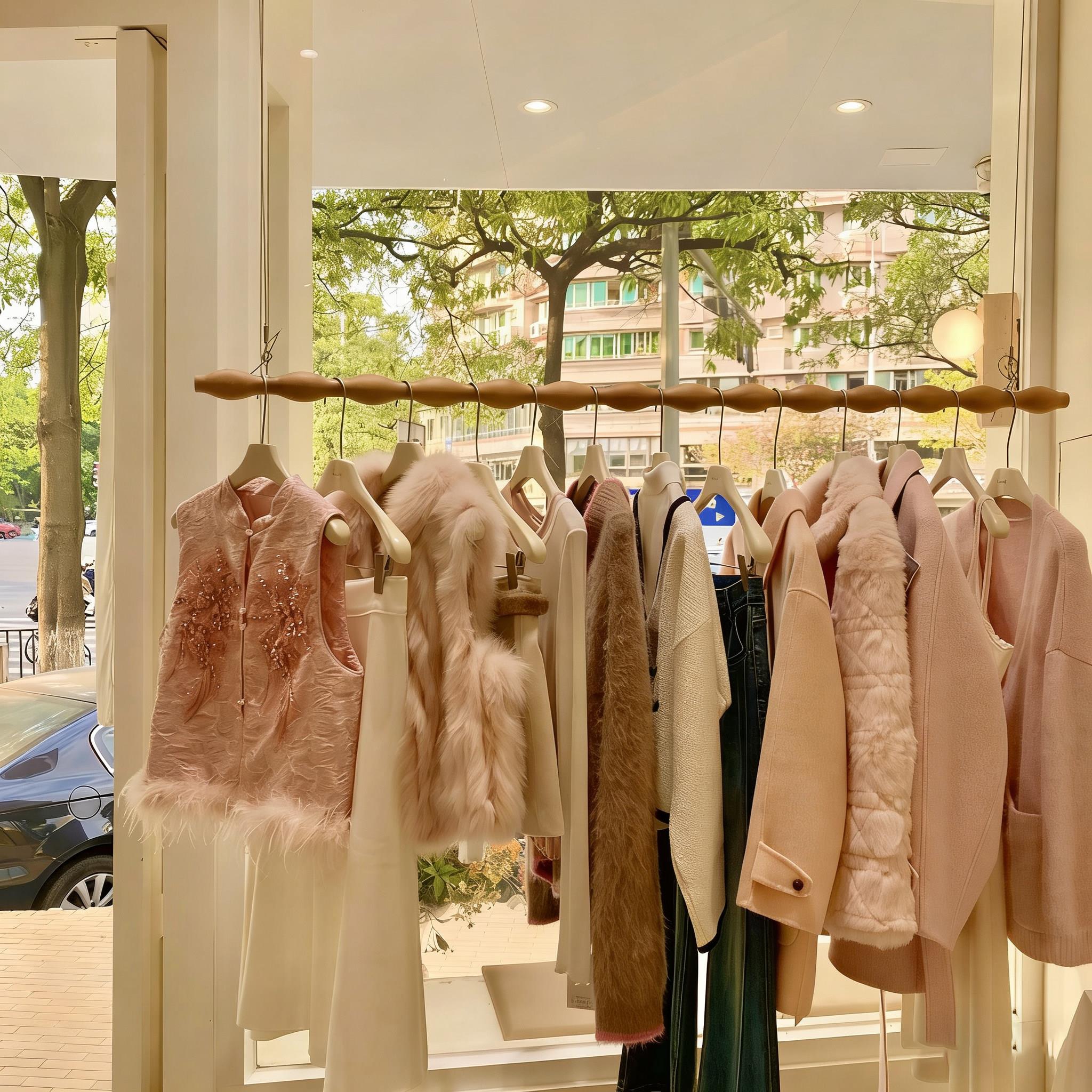 服装店展示架吊杆吊架胡桃木色挂衣杆女装墙顶悬吊式天花板橱窗实