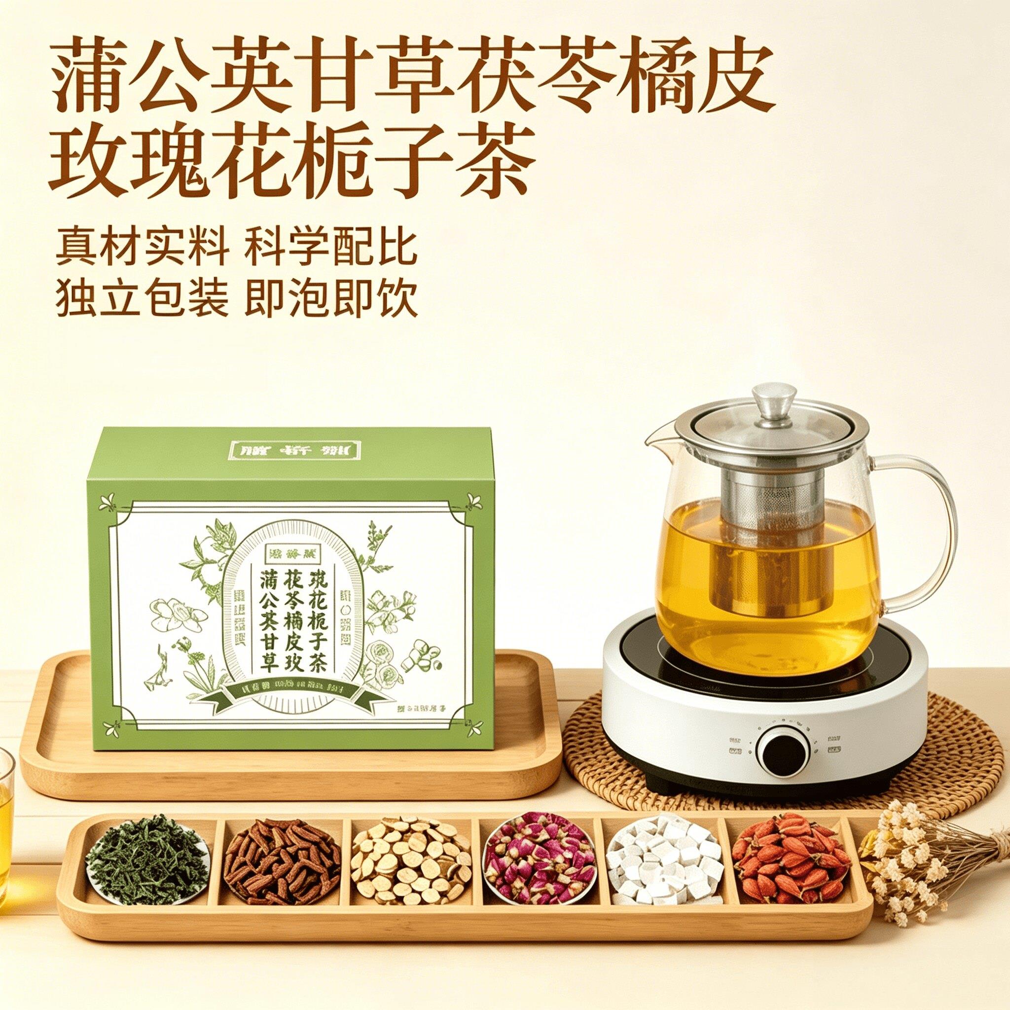 精选蒲公英甘草茯苓橘皮玫瑰花栀子组合花草茶独立小包日常养生茶