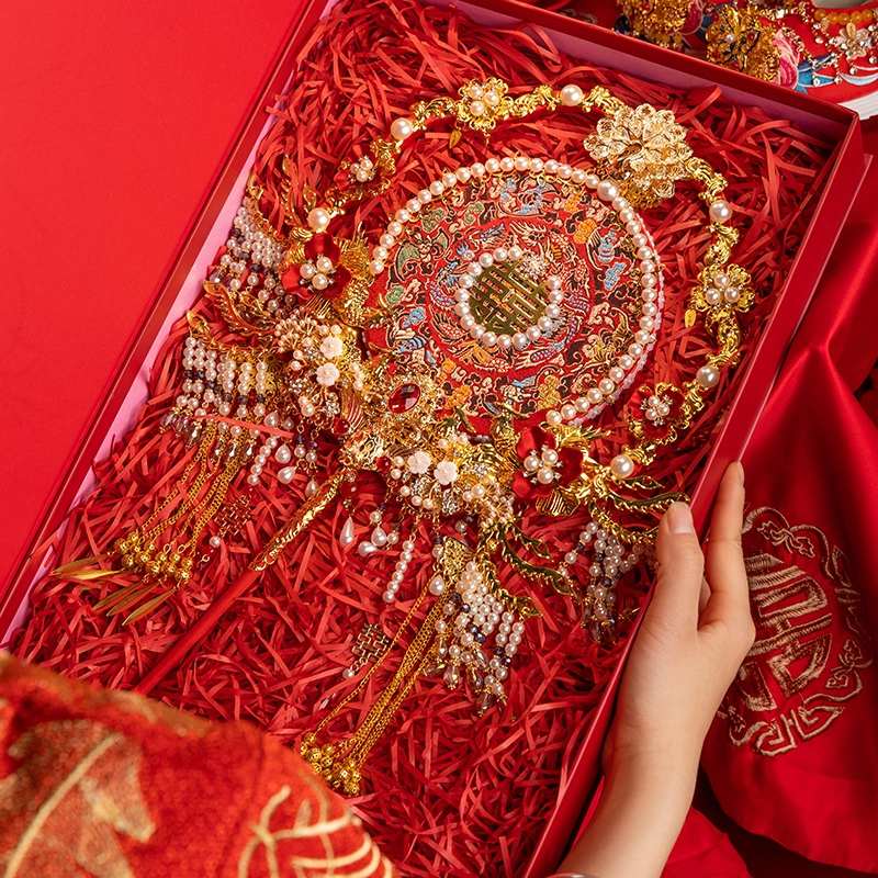 舞绣缘新娘团扇古风重工高级新婚礼物中式秀禾喜扇手工diy材料包