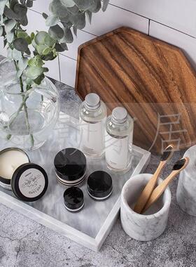 卫生间样板间摆设木盘花器香软装饰品石材JJ托蜡烛薰实托盘卫浴摆
