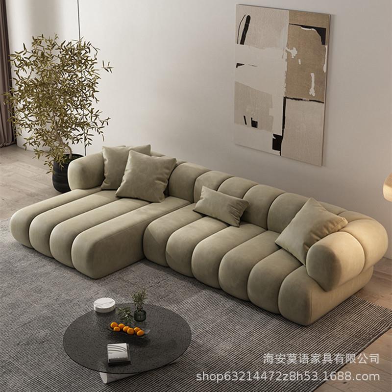 北欧现代简约大师设计意式极简毛毛虫小户型直排布艺皮沙发