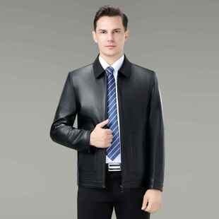 皮衣中年男士 F式 休闲绵皮翻领克外套夹加厚爸爸 男8066 秋羊冬皮季