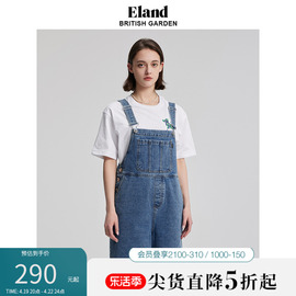 eland衣恋背带裤牛仔裤，短裤大口袋，宽松休闲风女裤夏季