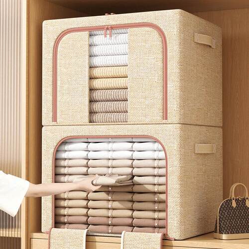 Linen clothing storage box, home fabric organizing bin, ward