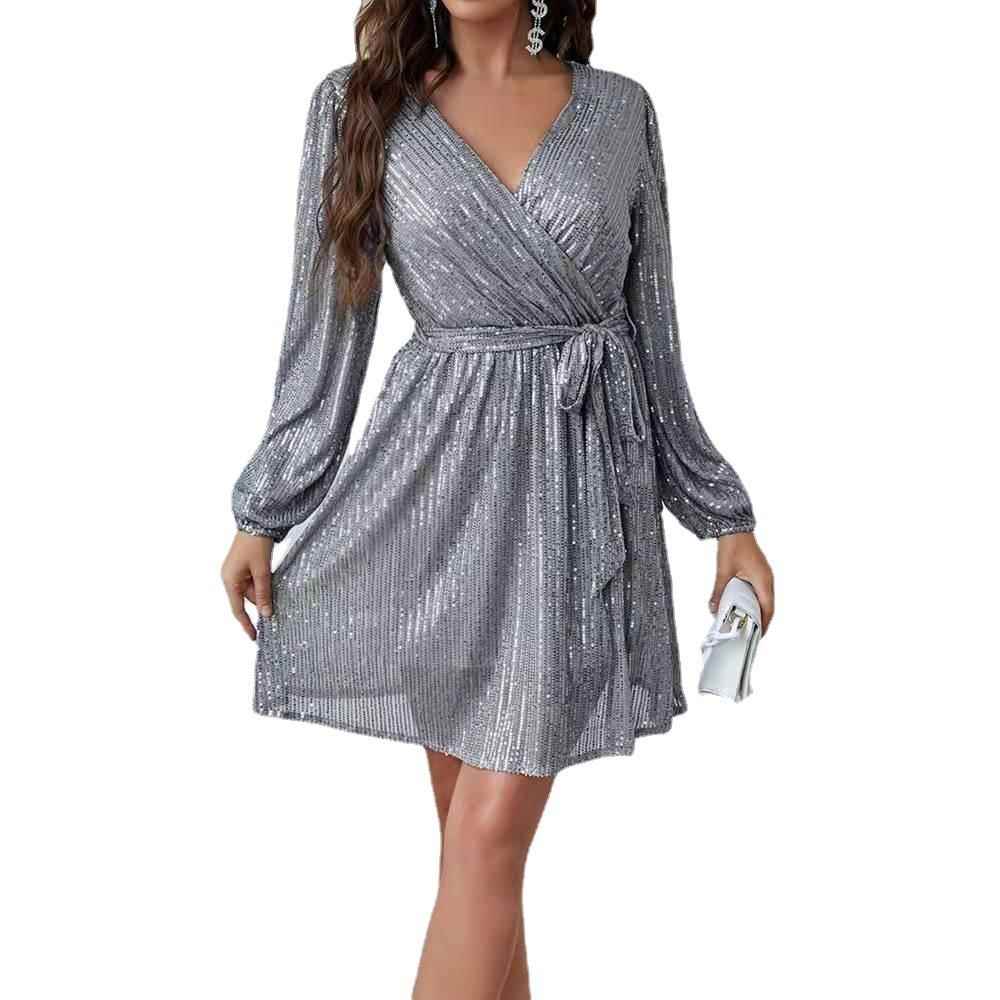 women sparkly tunic shirt mini dress neck babydoll shiny