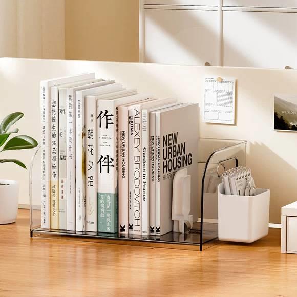 书本防倾倒收纳盒桌面书立架透明可伸缩课本A4文件固定整理置物架