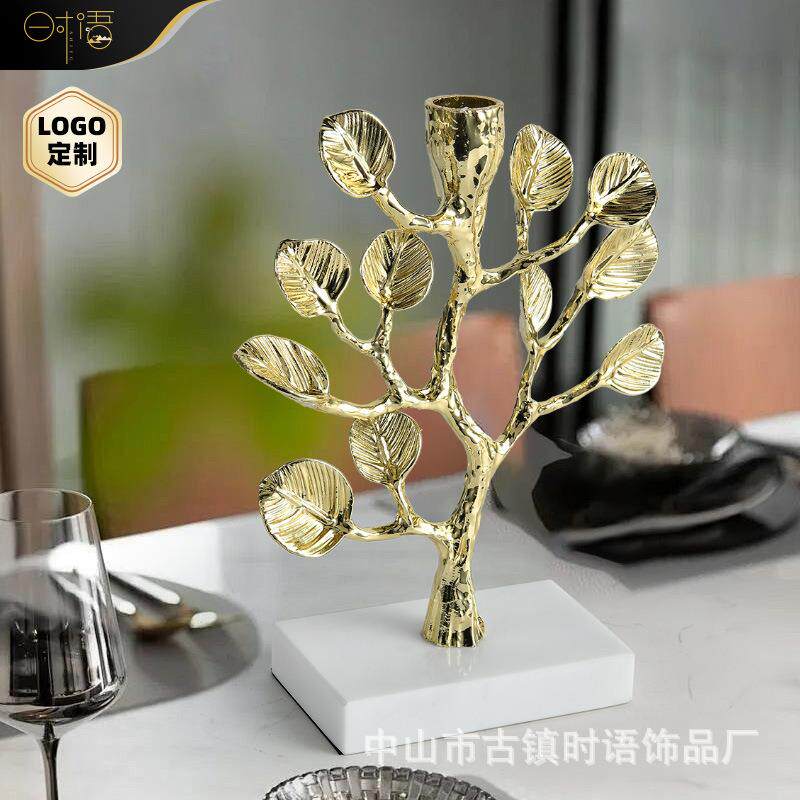 现代轻奢金色树枝烛台摆件样板间客厅玄关柜酒柜装饰摆设装饰品