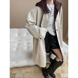 司南 松弛感两面穿 天丝棉混纺撞色拼接休闲连帽风衣外套 SN8073