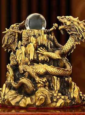 纯铜二龙戏珠摆件 生肖龙家用办公摆件 金属制双龙戏珠工艺品摆饰