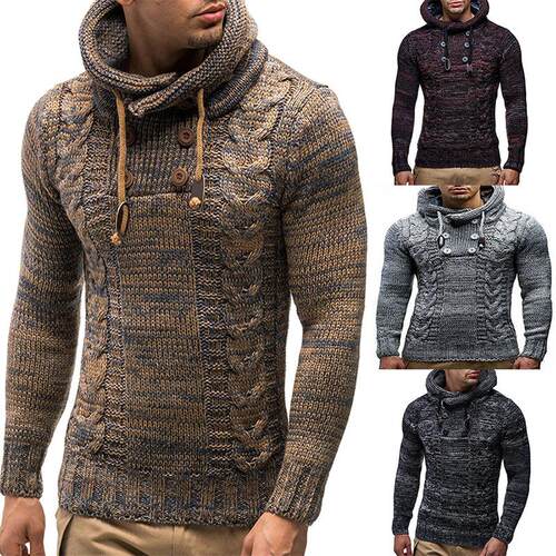 Sweater men's knitted jacket plus size high neck hooded