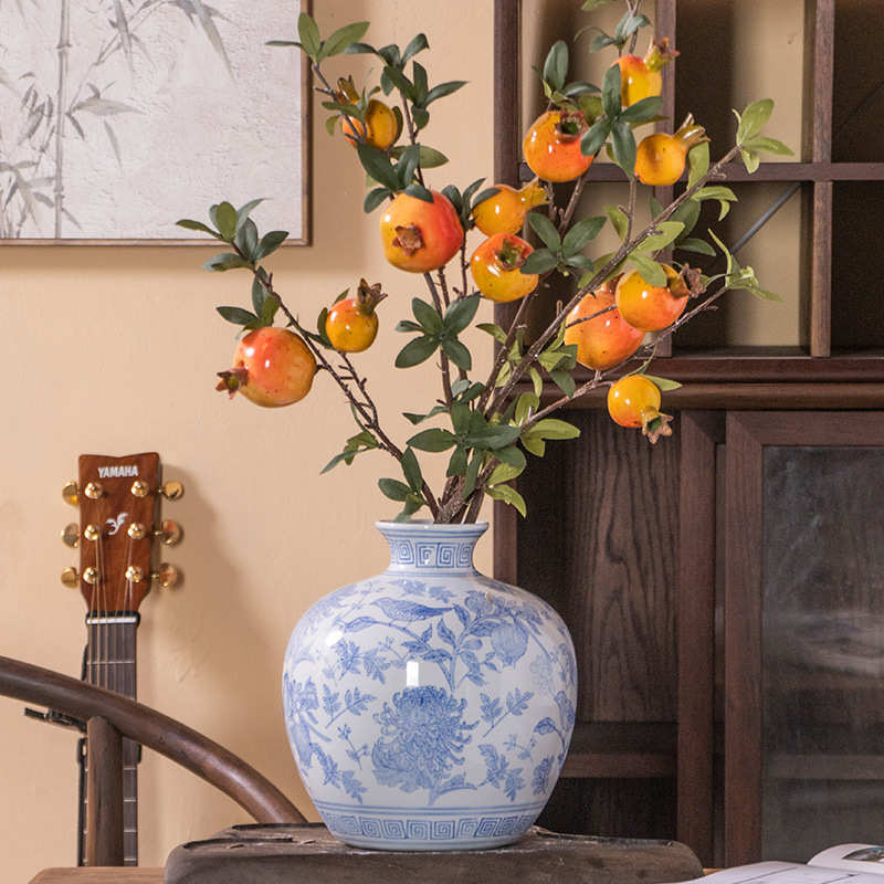 淡雅青花瓷石榴花瓶水培花客厅高档插花装饰品摆件艺术花器花瓶
