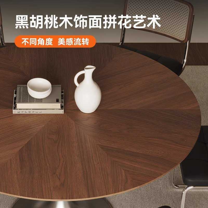 古风北欧餐桌圆桌实木家用小户型复古简约郁金香不锈钢圆形饭桌