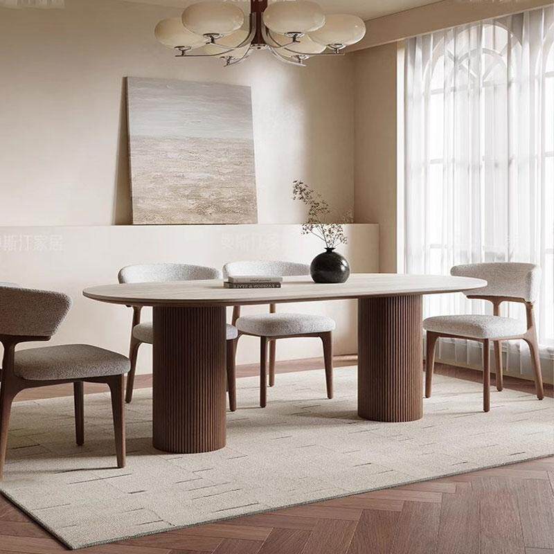 正品中0古风实木洞石岩餐桌法式复古224新款家用小客户型板客厅餐