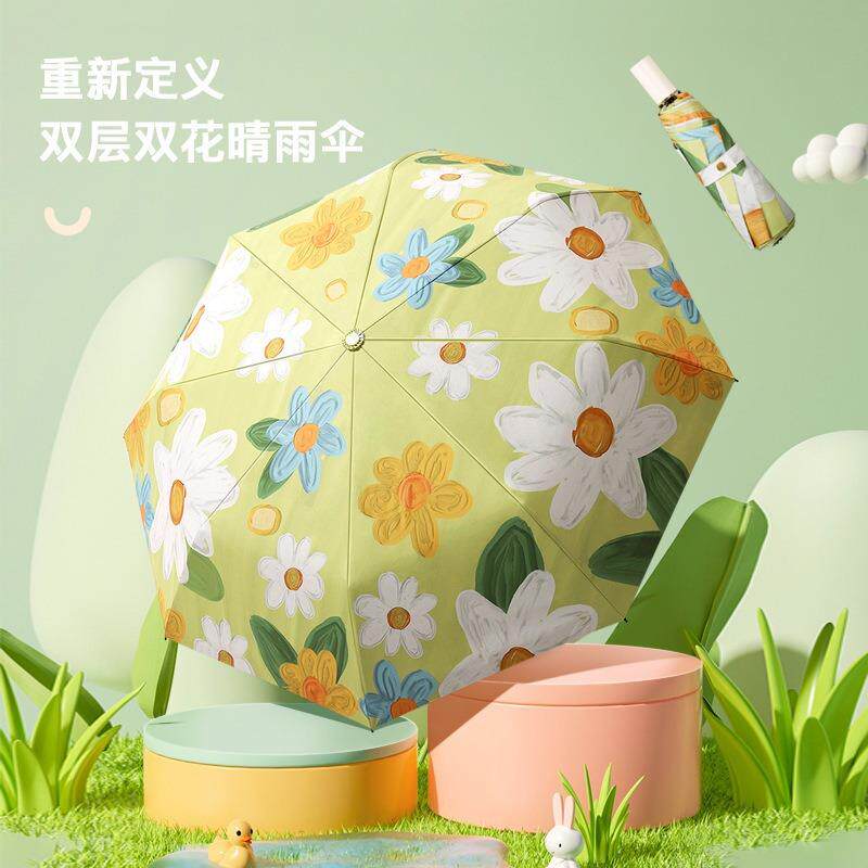 三折伞黑胶晴雨伞遮阳伞手动创意彩绘油画双面双花折叠伞厂家