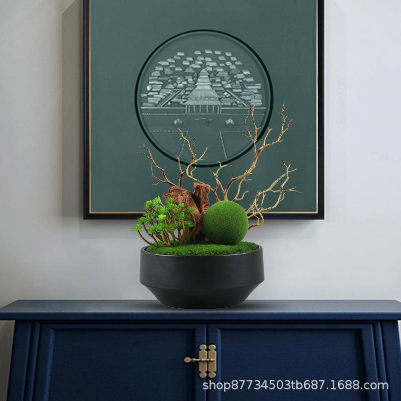 新中式仿真花艺盆栽苔藓盆景绿植摆件客厅家居售楼部摆件软装饰品