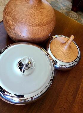 Georg Jensen 乔治杰森HK 橡木不锈钢收纳盒首饰盒糖果盒桌面摆件