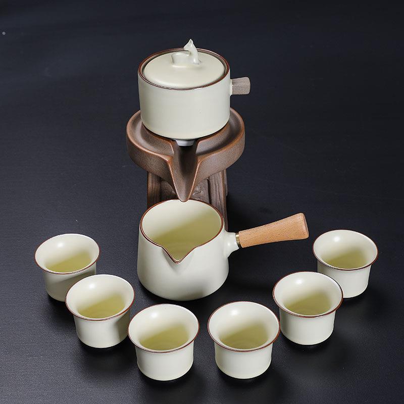 家用黄汝窑创意懒人半自动防烫套装功夫茶具石磨陶瓷整套茶壶茶海