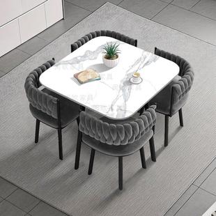 鹏音接待方圆桌可收纳省空间岩板餐桌家用小户型饭桌商店洽谈桌椅组合摆件