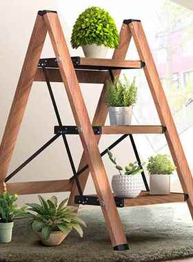 新款木加纹AY-H003叠梯家用厚梯子置折物架多功能花架梯铝合金家