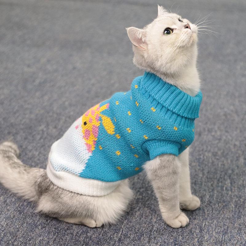 宠物衣服现货 多花色针织猫咪毛衣 翻领两脚休闲宠物猫咪衣服