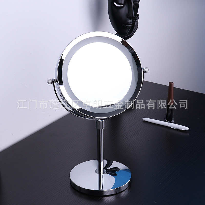 创意LED化妆镜可以调节高度带灯台式双面5倍放大镜镜子化妆礼品