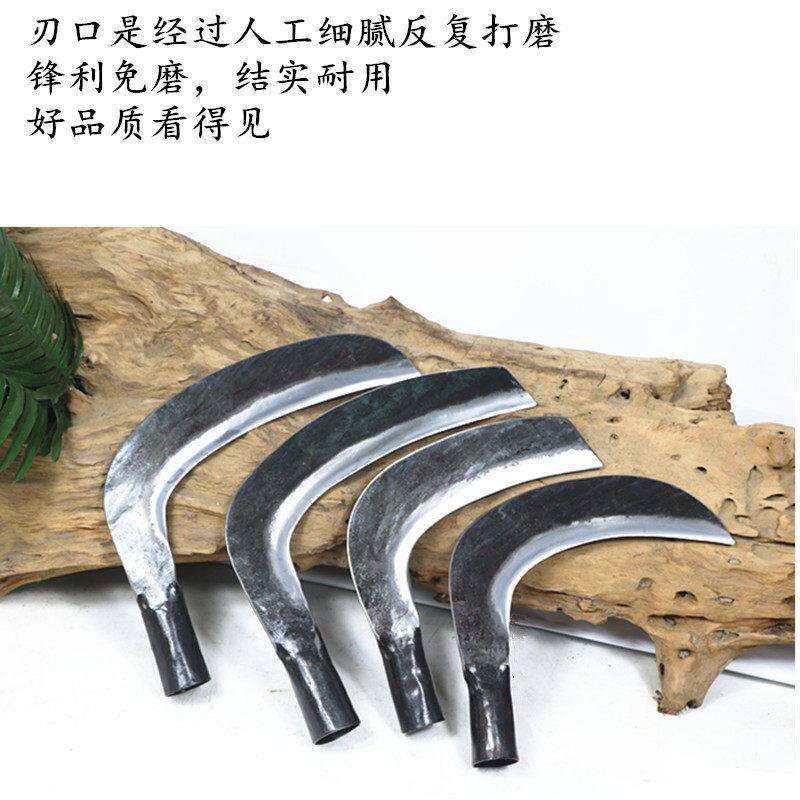 户外7字镰锻打农用镰刀割草水草木柄镰收割农作物野营柴刀大弯刀