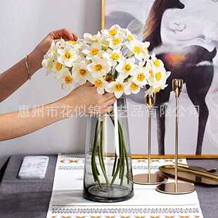 新款直销原版跨境爆款假花仿真花水仙花 绢花塑料花束客厅餐桌摆