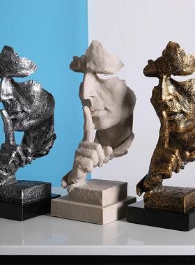 创意欧式艺术树脂装饰品客厅书架摆件沉默是金雕塑复古工艺品