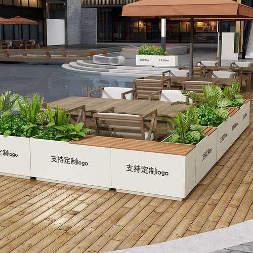 不锈钢户外坐凳花箱外摆花池商场座椅组合花坛铁艺种植槽隔断围栏