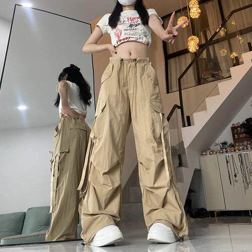 英国DGKP工装休闲裤女慵懒风宽松显瘦百搭抽绳直筒长裤束脚阔腿裤