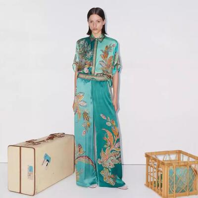 LikeMychoice Boho Paisley Print Satin Two Piece Set for