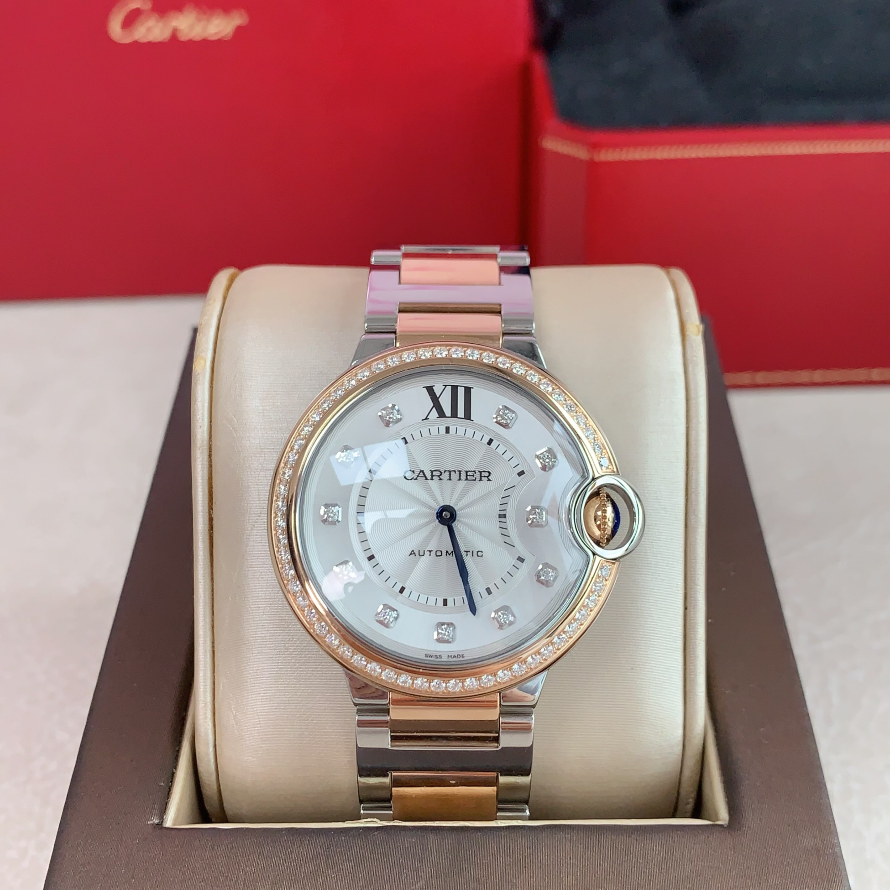 [9.8新卡地亚蓝气球手表玫瑰金精钢原钻自动机械女款腕表W3BB0024