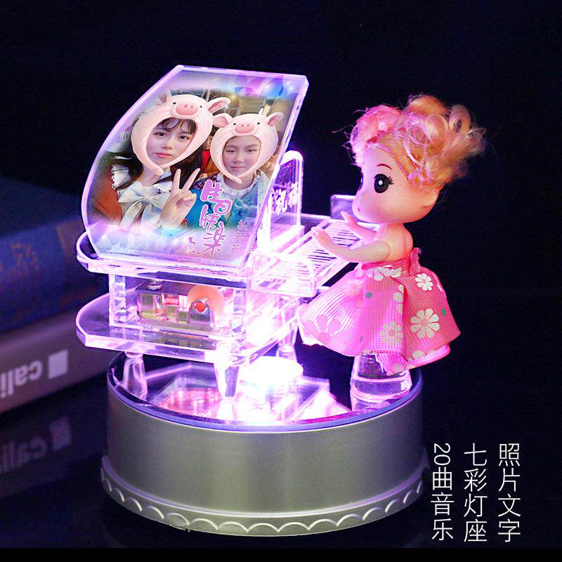 正品七夕情人节礼物创意照片日定制水晶钢琴音乐生盒礼送老品婆女