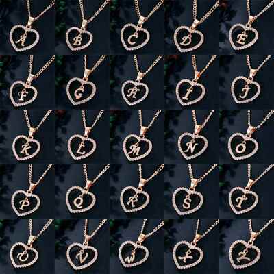 Womens Jewelry Name Initials Heart Pendant Necklace 26 Lette