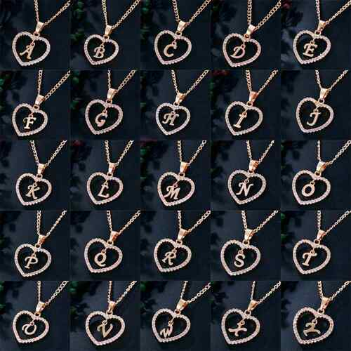 Womens Jewelry Name Initials Heart Pendant Necklace 26 Lette