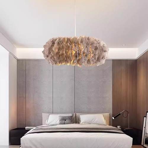 护眼羽毛吊灯温馨室灯202灯5款卧主卧公主新儿童房奶油风中93940