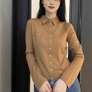 品色牌外贸装秋袖长女羊毛衬衫修身显瘦1300820保暖纯打底衫衬衣