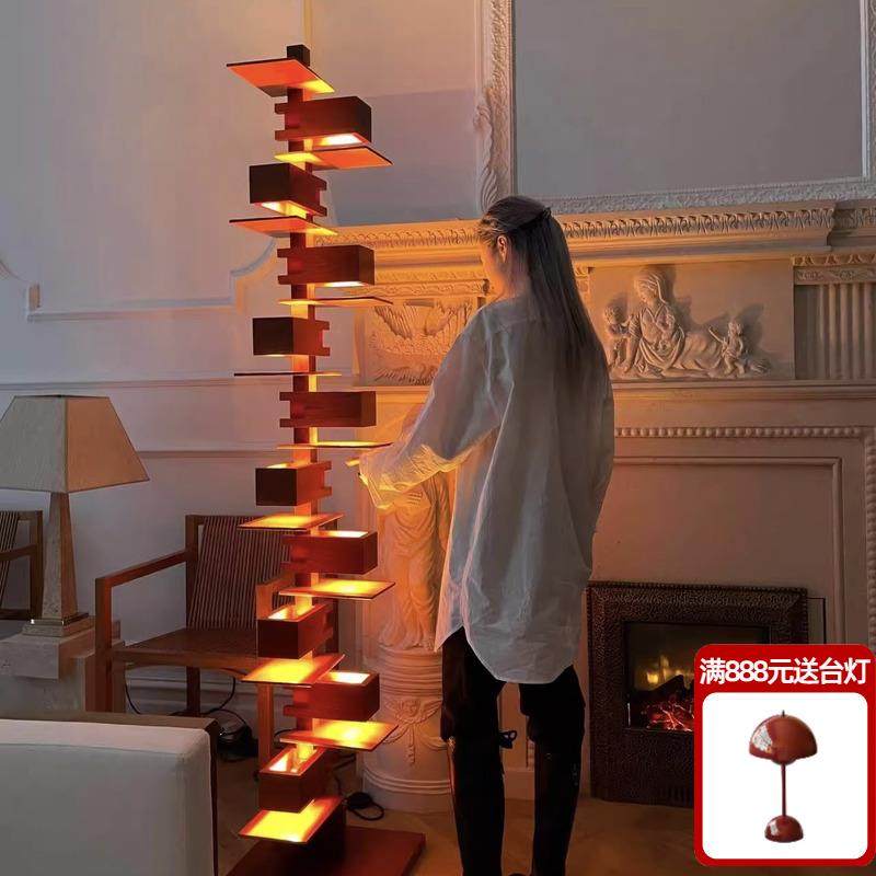 高山流水别墅落地灯设计师胡桃木侘寂风简约摆件装饰客厅立灯灯具,家装灯饰光源,装饰落地灯,淘宝优惠券,粉丝福利购,淘宝优惠卷