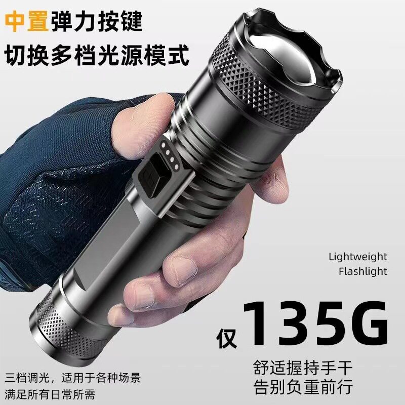 白激光手电筒户外充电超亮USB伸缩调焦工作多功能手电筒M28